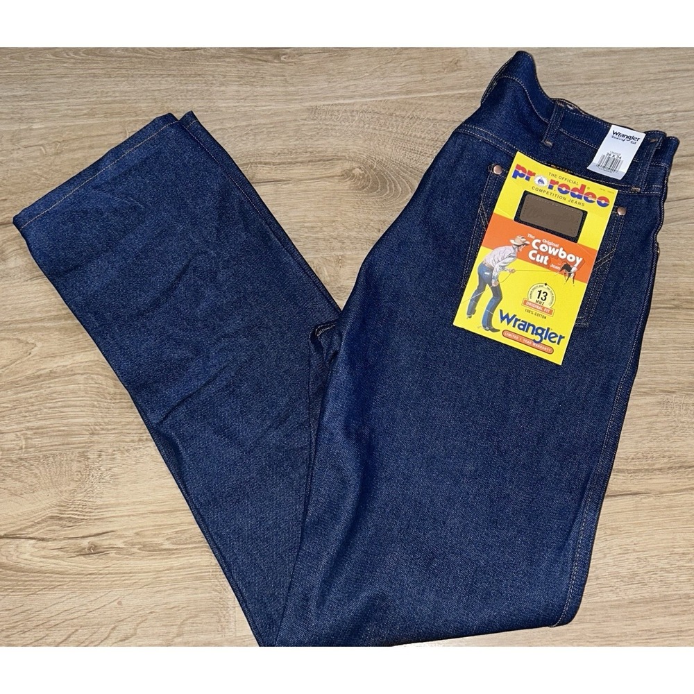 Wrangler Cowboy Cut Straight Blue Denim Jeans Button Zipper Logo Western Men's